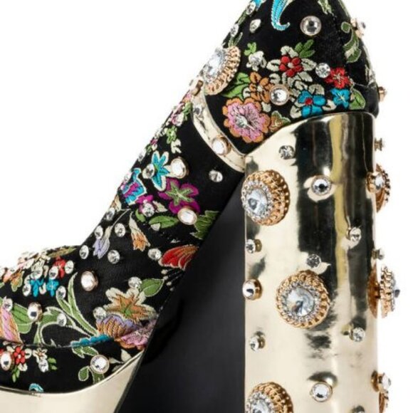 AZALEA WANG " EMBELISHED GEM JEWEL " SATIN PUMP IN BLACK (BRAND NEW!) - Picture 2 of 7